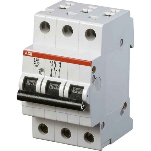 Bild: ABB S203-C16 Leitungsschutzschalter 16A Typ C, 3-poliger Sicherungsautomat