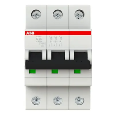ABB Leitungsschutzschalter S203-C25 | 3-polig | 25A | 400V | C-Charakteristik | 6kA | Kompakt | IP20 | System pro M