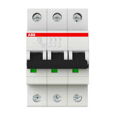 ABB Leitungsschutzschalter S203-C32 | 3-polig | 32A | C-Charakteristik | 6kA | 400V | Hutschiene | IP20 | grau