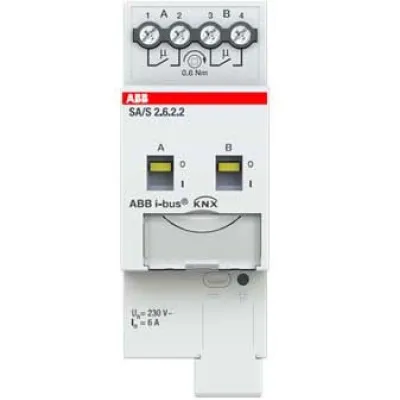 ABB Schaltaktor SA/S2.6.2.2 KNX REG 2fach 6A 230V 1380W | potenzialfrei | Handbedienung | LED-Anzeige | IP20 | 2TE