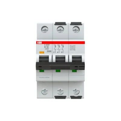 ABB Sicherungsautomat S303P-B10 | Leitungsschutzschalter 3-polig B-Charakteristik 10A 415V | 25kA | Hutschiene | IP20