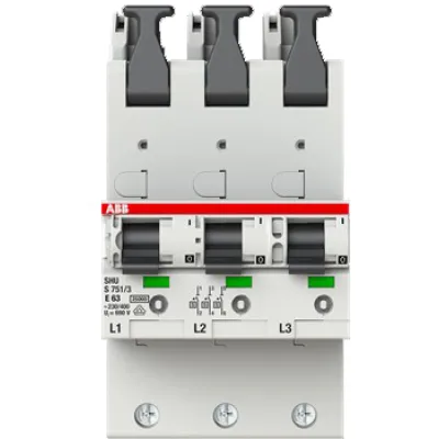 ABB SLS-Schalter S751/3-E63 | 3-polig | 63A | 400V | E-Charakteristik | 25kA | für Sammelschiene