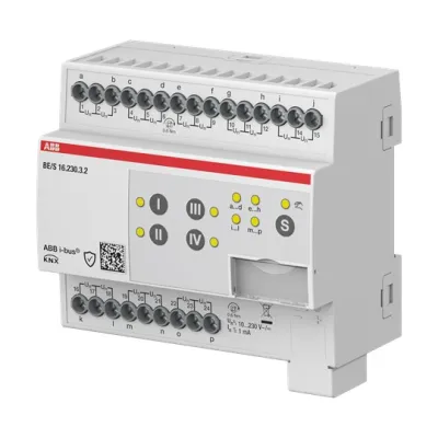 ABB Binäreingang BE/S16.230.3.2 | KNX REG 16-fach | 10–230V AC/DC | LED-Anzeige | Handtaster | 6TE | IP20