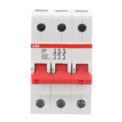 ABB Trennschalter E203/63R 2CDE283001R0063 | 3-polig | 63A | 400V AC | für Hutschiene | Schaltgriff rot