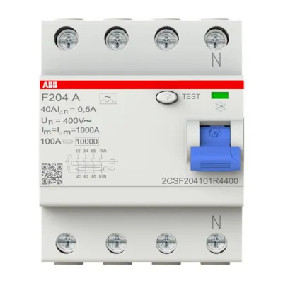 ABB FI-Schutzschalter F204A-40/0,5 | 4-polig Typ A | 40A | 400V | 500mA | DIN-Schiene REG | IP20 | Fehlerstromschutz