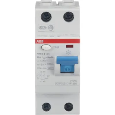 ABB FI-Schutzschalter F202A-25/0,03 | 2-polig Typ A | 25A 30mA | Fehlerstrom-Schutzschalter | 230V | DIN-Schiene | IP20