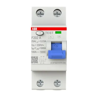 ABB FI-Schutzschalter F202A-25/0,03 | 2-polig Typ A | 25A 30mA | Fehlerstrom-Schutzschalter | 230V | DIN-Schiene | IP20