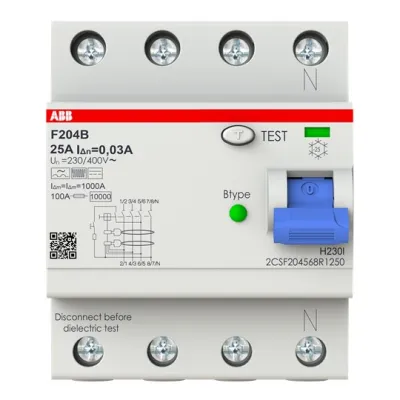 ABB FI-Schutzschalter Typ B F204B-25/0,03 | 4-polig | 25A | 30mA | 400V | allstromsensitiv | 3kA | DIN-Schiene | IP20