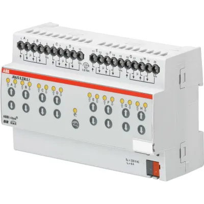 ABB Jalousie-/Rollladenaktor JRA/S 8.230.5.1 | KNX REG 8-fach | 230V AC | Fahrzeitermittlung | Manuelle Bedienung | IP20