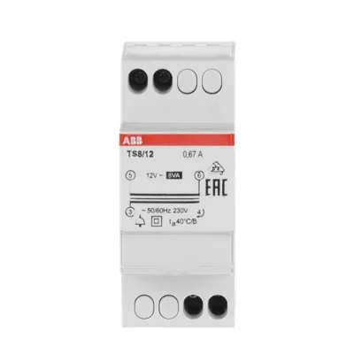 ABB Klingeltransformator TS8/12 2CSM228685R0812 | 230V auf 12V 0,66A | 8VA | Reiheneinbau | kurzschlusssicher | weiß