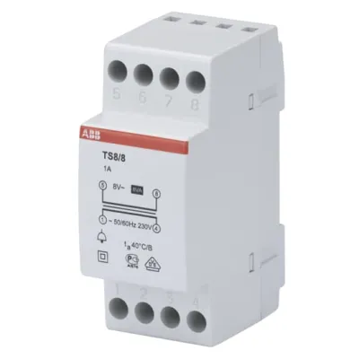 ABB Klingeltransformator TS8/8 2CSM228665R0812 | 230V auf 8V 1A | 8VA | REG 2TE | kurzschlusssicher | Weiß