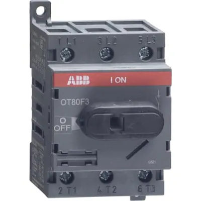 ABB Lasttrennschalter OT80F3 | 1SCA105798R1001 | 3-polig | 80A | IP20 | bis 750V AC | Einbaugerät | schwarzer Drehgriff