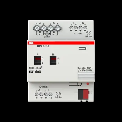 ABB Dimmaktor Lichtregler LR/S2.16.1 | KNX REG | 2-fach | 1-10V Schnittstelle | 2 Ausgänge | 16A | IP20 | Handbedienung