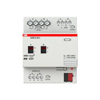 ABB Dimmaktor Lichtregler LR/S2.16.1 | KNX REG | 2-fach | 1-10V Schnittstelle | 2 Ausgänge | 16A | IP20 | Handbedienung
