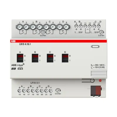 ABB Lichtregler Dimmaktor LR/S 4.16.1 KNX REG | 4-fach | 1-10V | 16A | 6TE | 2300W | IP20 | DIN-Schiene