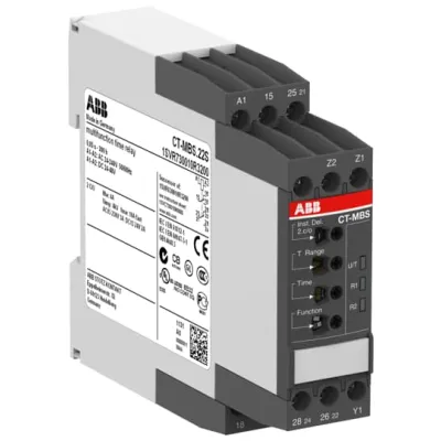ABB Zeitrelais CT-MBS.22S | 2 Wechsler | 24–48V DC/24–240V AC | 0,05s–300h | Schraubanschluss | Hutschiene