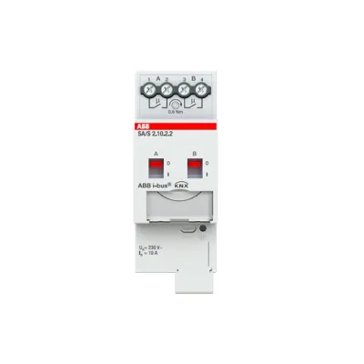 ABB Schaltaktor SA/S2.10.2.2 | KNX REG | 2-fach | 10A | 2500W | potenzialfrei | Handbedienung | LED-Anzeige | 2TE | IP20