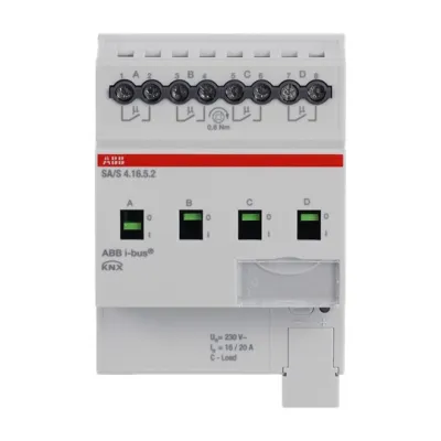 ABB Schaltaktor SA/S4.16.5.2 | KNX REG 4-fach | 16A 20A | C-Last | 4TE | 3680W | Handbedienung | LED-Anzeige | IP20
