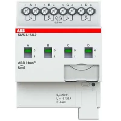 ABB Schaltaktor SA/S4.16.5.2 | KNX REG 4-fach | 16A 20A | C-Last | 4TE | 3680W | Handbedienung | LED-Anzeige | IP20