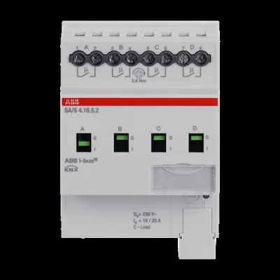 ABB Schaltaktor SA/S4.16.5.2 | KNX REG 4-fach | 16A 20A | C-Last | 4TE | 3680W | Handbedienung | LED-Anzeige | IP20