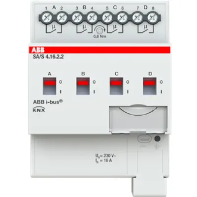 ABB Schaltaktor SA/S4.16.2.2 | KNX REG | 4-fach | 16A | 2500W | 230V | potenzialfrei | Handbedienung | IP20