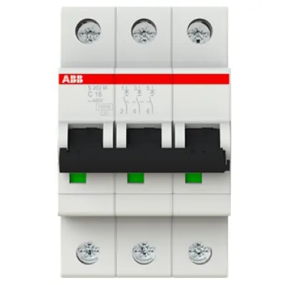 ABB Leitungsschutzschalter S203M-C16 | 2CDS273001R0164 | 3-polig | Typ C | 16A | 10kA | Hutschiene | 230/400V AC | weiß