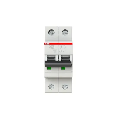 ABB Leitungsschutzschalter S202-C0,5 | 2-polig | C-Charakteristik | 0,5A | 400V | 6kA | 2TE | AC/DC | IP20