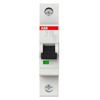 ABB Leitungsschutzschalter S201-C25 | 1-polig | 25A | C-Charakteristik | 230V AC | 6kA Kurzschlussfest | Compact | IP20