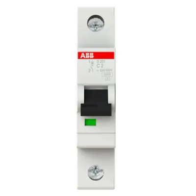 ABB Leitungsschutzschalter S201-C2 | Sicherungsautomat 1-polig C-Charakteristik 2A | 230V AC | 6kA | IP20 | 1TE