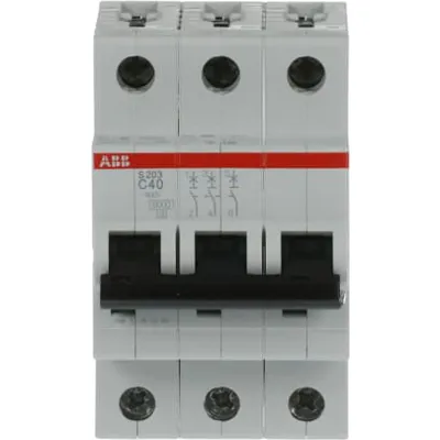 ABB Leitungsschutzschalter S203-C40 | 3-polig | 40A | Typ C | 6kA | 400V AC | Hutschiene | IP20 | System Pro M Compact