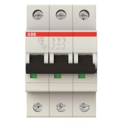 ABB S203-C50 Leitungsschutzschalter 3-polig | 50A | C-Charakteristik | 6kA | 400V AC | IP20 | Pro M compact | weiß