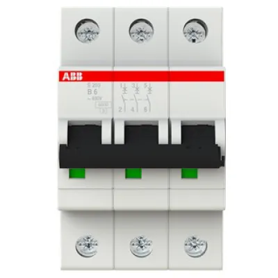 ABB Leitungsschutzschalter S203-B6 | Sicherungsautomat 3-polig | B-Charakteristik | 6A | 400V | 6kA | IP20 | AC | 3 TE
