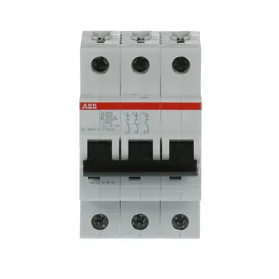 ABB S203-K20 Leitungsschutzschalter 3-polig | K-Charakteristik | 20A | 6kA | 400V | Hutschiene | IP20