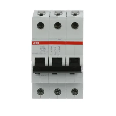 ABB Leitungsschutzschalter S203-K4 | 3-polig | 4A | 400V AC | 6kA | Charakteristik K | 3TE | DIN VDE 0641 | bunt