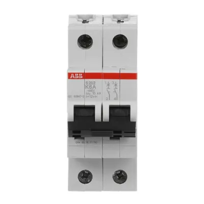 ABB Leitungsschutzschalter S202-K6 | 2-polig 6A K-Charakteristik | 6kA | 400V AC | Pro M Compact | 2TE | bunt