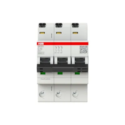 ABB Leitungsschutzschalter SX203-C10 | 3-polig | C-Charakteristik | 10A | 400V AC | 6kA | IP20 | 69mm Einbautiefe