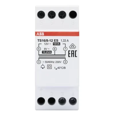 ABB Klingeltransformator TS 16/8-12 ES | 230V | 8/12V | 2/1,33A | 16VA | REG | kurzschlusssicher | energiesparend