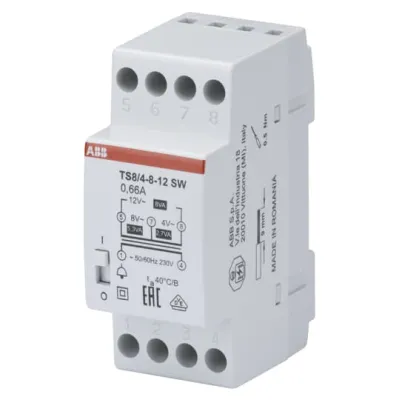 ABB Klingeltransformator TS8/4-8-12SW 2CSM081022R0811 | 230V | 4-8-12V | 8VA | Reiheneinbau | schwarz