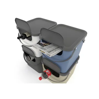 Rotho Albula Abfallbehälter 40L | stapelbar | recycelter Kunststoff | 2 Griffe | 6 Sticker | Blau/Anthrazit