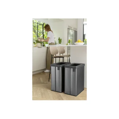 Curver Abfalleimer Verto K261012 | 54L Mülleimer Kunststoff | Mülltrennung Doppelfach | Recycelbar | perlgrau