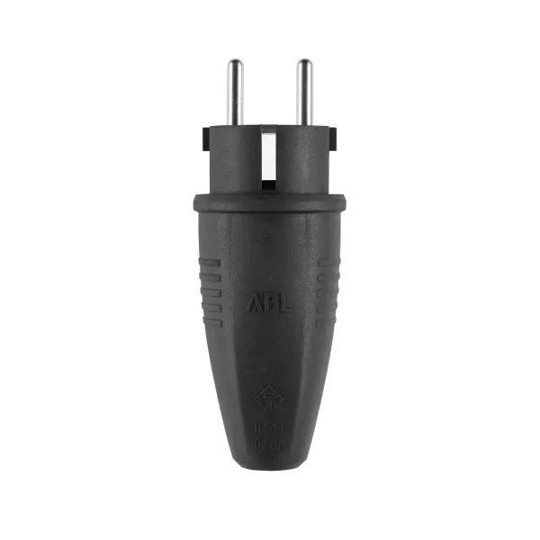 ABL Schutzkontaktstecker 1506 | Hybridstecker Typ E/F SCHUKO & französisch-belgisch | IP44 | 16A | TPE Gummi | schwarz