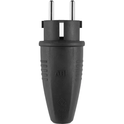 ABL Schutzkontaktstecker 1506 | Hybridstecker Typ E/F SCHUKO & französisch-belgisch | IP44 | 16A | TPE Gummi | schwarz