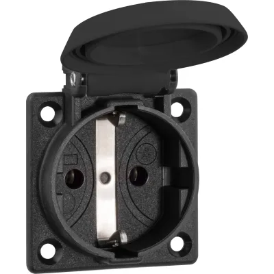 ABL SCHUKO Einbausteckdose 1661000 | Schutzkontakt Steckdose IP54 | Thermoplast | Klappdeckel | schwarz