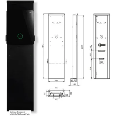 ABL Stele POLEM4 Twin 100000192 | Wallboxstele für eMH3/eM4 Twin | LED-Beleuchtung | Metall | RAL 9011 Schwarz