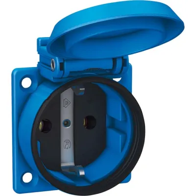 ABL Einbausteckdose 1561050 | SCHUKOplus IP54 | 16A 250V | Schraubanschluss | Flansch | Thermoplast | Blau