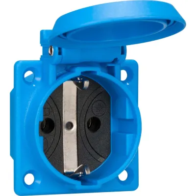 ABL SCHUKO Einbau-Steckdose 1661050 | IP54 | 16A 250V | Thermoplast | Schraubklemme | Klappdeckel | 2-polig | Blau