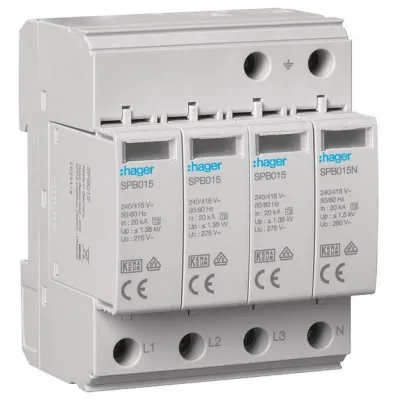 HAGER Überspannungsableiter SPB413 T2 4P 40kA | TT/TNS | Typ 2 | Defektanzeige | optische Statusanzeige