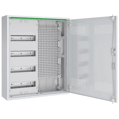 ABN Multimediaverteiler Aufputz ABNRM204M01 | 4-reihig | 24TE | Stahl | IP31 | Lüftungstür | 650x550x170mm | weiß