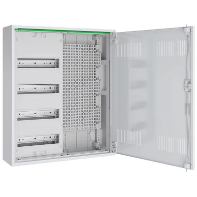 ABN Multimediaverteiler Aufputz ABNRM204M01 | 4-reihig | 24TE | Stahl | IP31 | Lüftungstür | 650x550x170mm | weiß