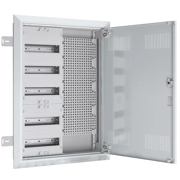ABN Feldverteiler UP/HW UK25RM8640 | 5-reihig 24TE | Stahl | T:110mm | Multimediafeld | Tür mit Lüftung | IP30 | weiß